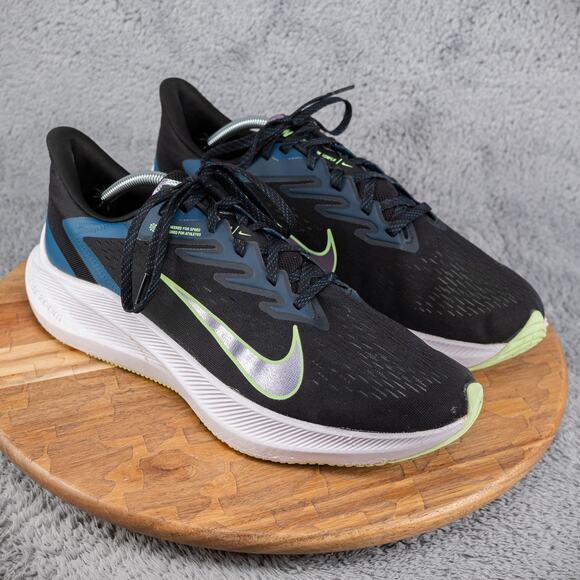 Nike Zoom Winflo 7 Shoes Mens 12 Athletic Black Green Running Sneakers Trainers - Picture 1 of 10